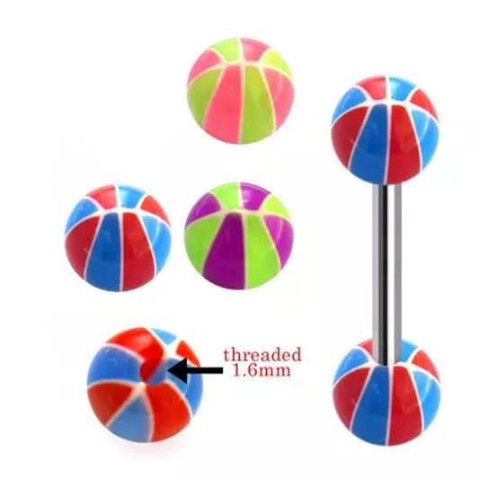 316L Surgical Steel Tongue Barbell with Baseball design UV Balls – Vibrant Glow Piercing Jewellery