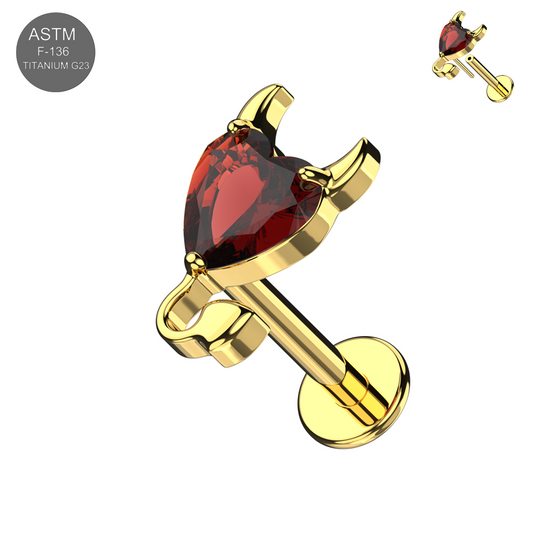 Devil Heart Gold Plated Titanium Threadless Labret 1.2x8mm