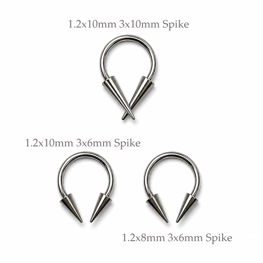 1.2mm Circular Barbell with External Thread Spikes – Surgical Steel Horseshoe Piercing Ring