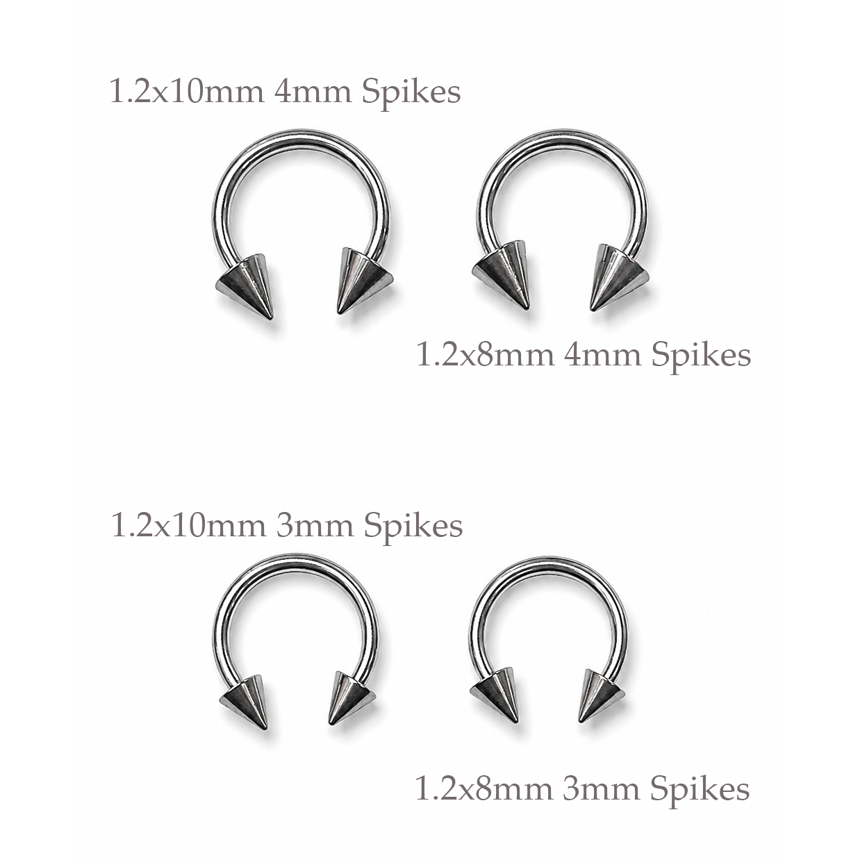 1.2mm Circular Barbell with External Thread Spikes – Surgical Steel Horseshoe Piercing Ring