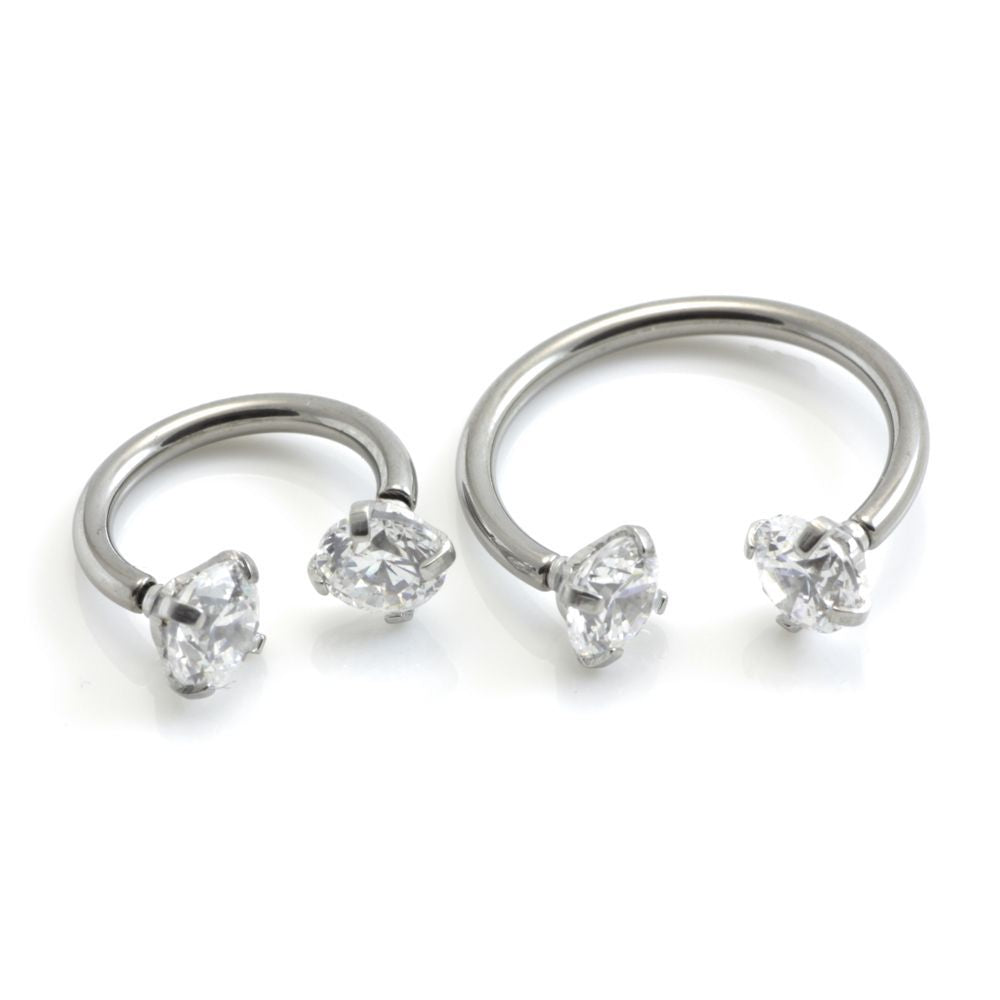 Prong Set Round CZ Internally Threaded 316L Surgical Steel Circular Barbell/Horseshoe - Pic&Mix The Body Jewellery Shop