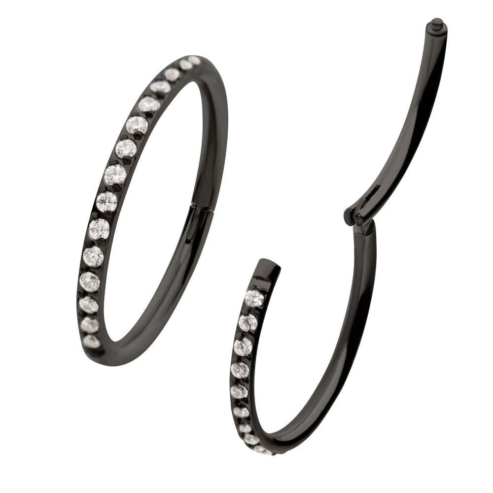 Initial Piercing  - Black PVD Titanium CZ Eternity Side Facing Hinged - Pic&Mix The Body Jewellery Shop