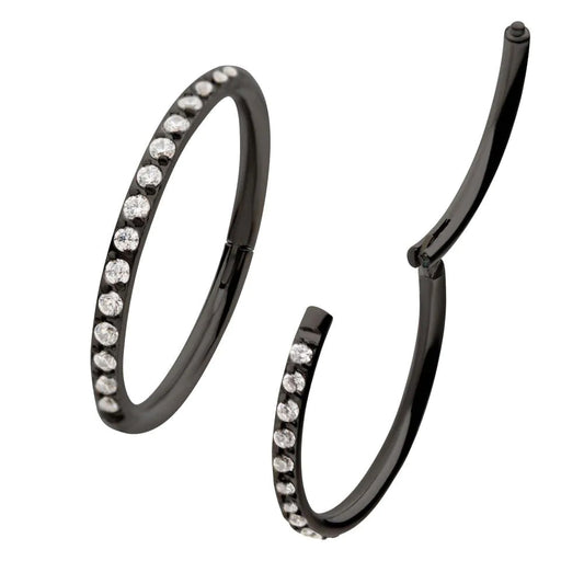 Initial Piercing  - Black PVD Titanium CZ Eternity Side Facing Hinged - Pic&Mix The Body Jewellery Shop
