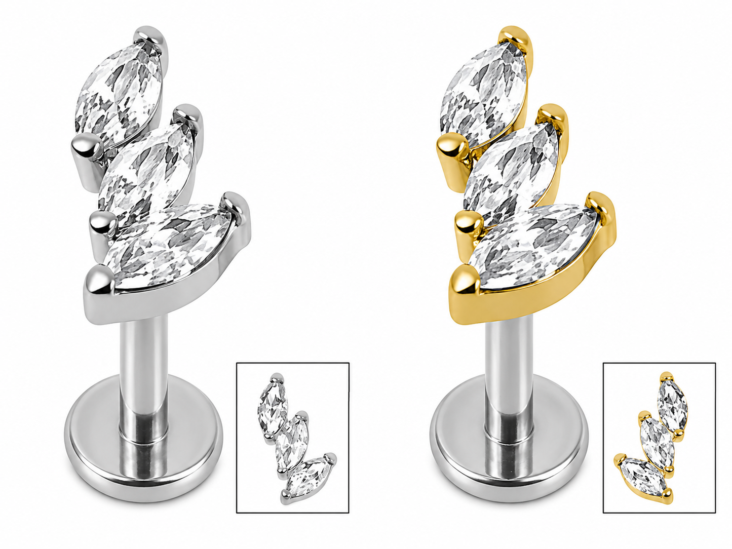 Initial Piercing - Titanium Claw Set 3 Jewel Climbing Marquise Fan