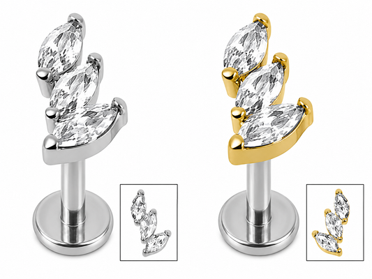 Initial Piercing - Titanium Claw Set 3 Jewel Climbing Marquise Fan