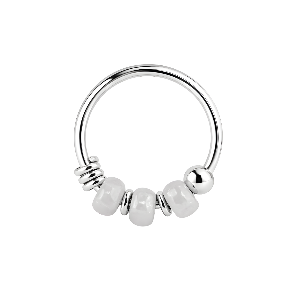 925 Sterling Silver Nose Ring with Colour & Translucent Beads – Beaded Nose Hoop Piercing Jewellery