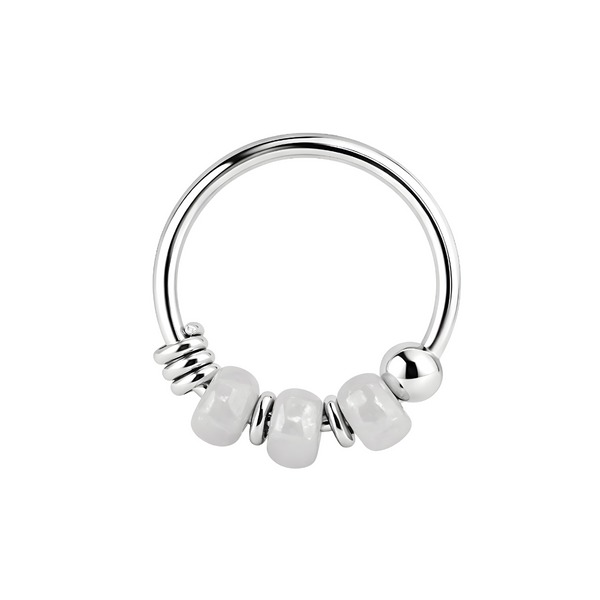 925 Sterling Silver Nose Ring with Colour & Translucent Beads – Beaded Nose Hoop Piercing Jewellery