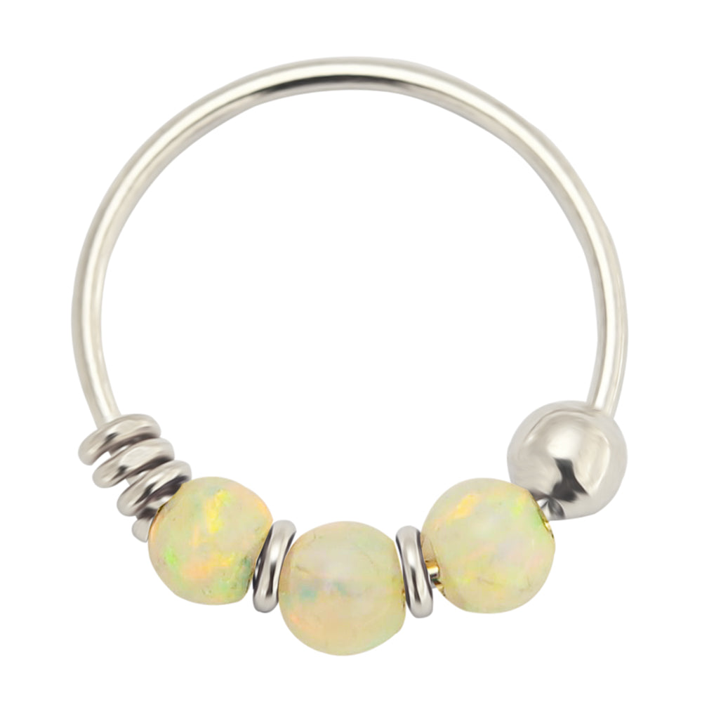 925 Sterling Silver Nose Ring with Synthetic Opal Ball – Opal Nose Stud Piercing Jewellery