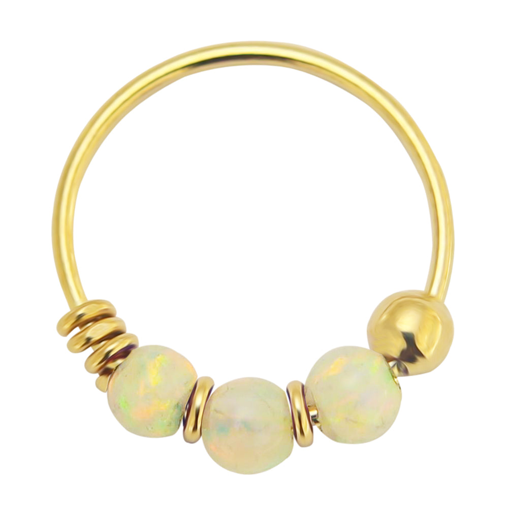 925 Sterling Silver Gold-Coloured Nose Ring with Synthetic Opals – Opal Nose Hoop Piercing Jewellery