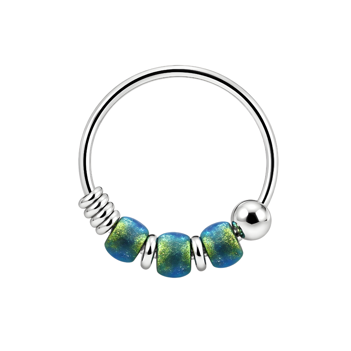 925 Sterling Silver Nose Ring with Colour & Translucent Beads – Beaded Nose Hoop Piercing Jewellery