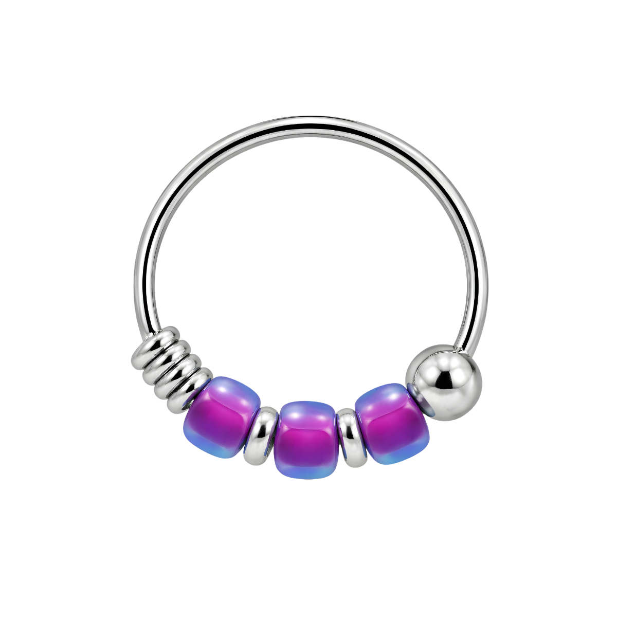 925 Sterling Silver Nose Ring with Colour & Translucent Beads – Beaded Nose Hoop Piercing Jewellery