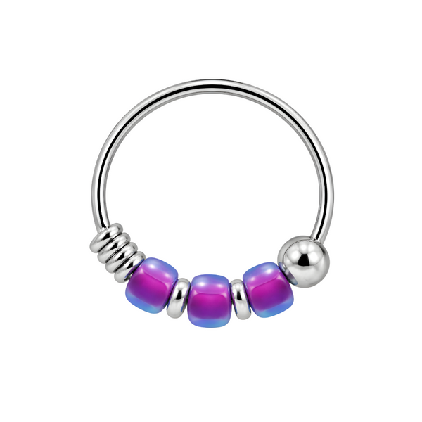925 Sterling Silver Nose Ring with Colour & Translucent Beads – Beaded Nose Hoop Piercing Jewellery