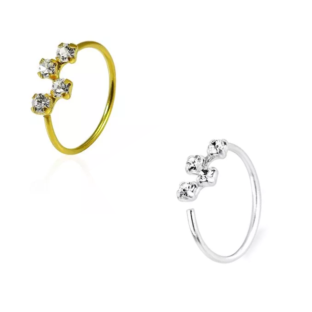 925 Sterling Silver Zigzag Crystal Nose Ring – Cubic Zirconia Nose Hoop Piercing Jewellery