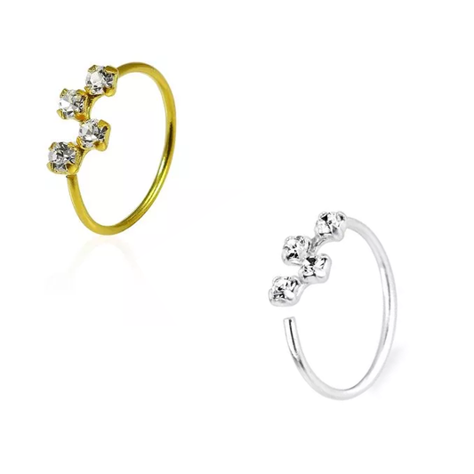 925 Sterling Silver Zigzag Crystal Nose Ring – Cubic Zirconia Nose Hoop Piercing Jewellery