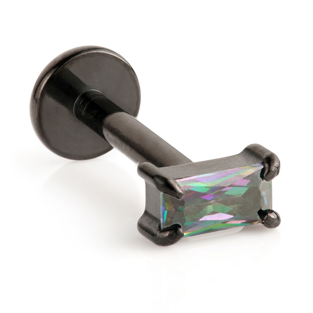 EVIL BLACK TI INTERNAL LABRET WITH MINI BAGUETTE GEM ATTACHMENT - Pic&Mix The Body Jewellery Shop