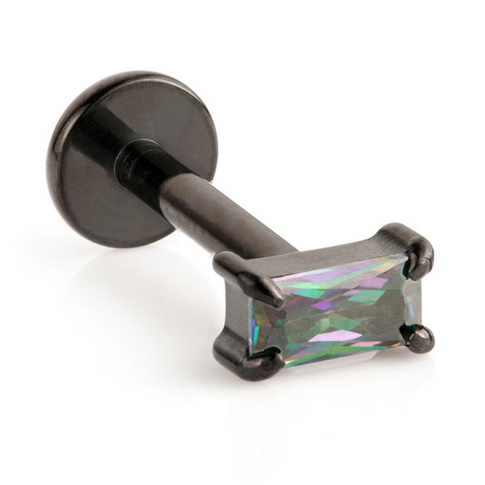 EVIL BLACK TI INTERNAL LABRET WITH MINI BAGUETTE GEM ATTACHMENT - Pic&Mix The Body Jewellery Shop