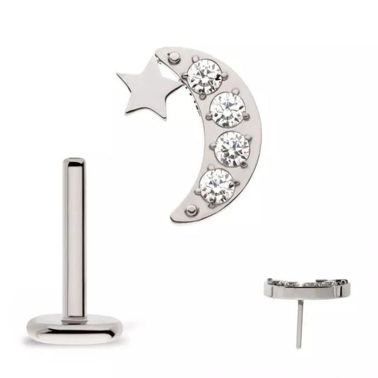 Initial Piercing - Star with Pave set CZ Moon Labret