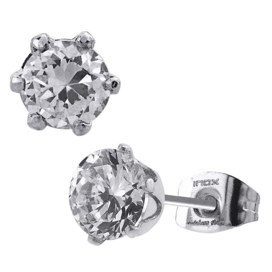 Pair of 316L Surgical Steel Multi-Faceted Round Grid Gem Stud Earrings - Pic&Mix The Body Jewellery Shop