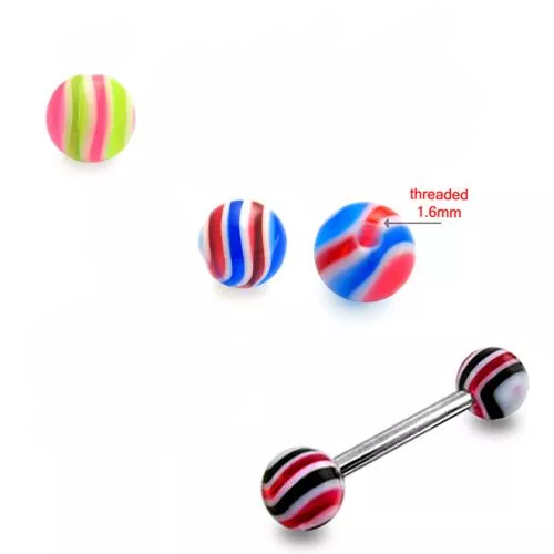 316L Surgical Steel Tongue Barbell with Ripple effect Balls – Vibrant Glow Piercing Jewellery