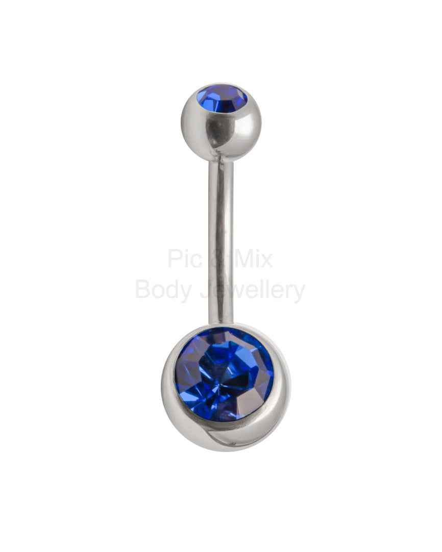 Double Gem belly bar - 1.6 x 12mm