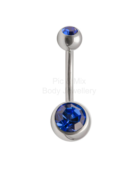 Double Gem belly bar - 1.6 x 6mm