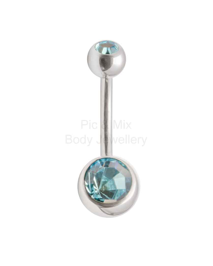 Double Gem belly bar - 1.6 x 12mm