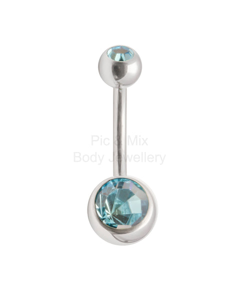 Double Gem belly bar - 1.6 x 8mm