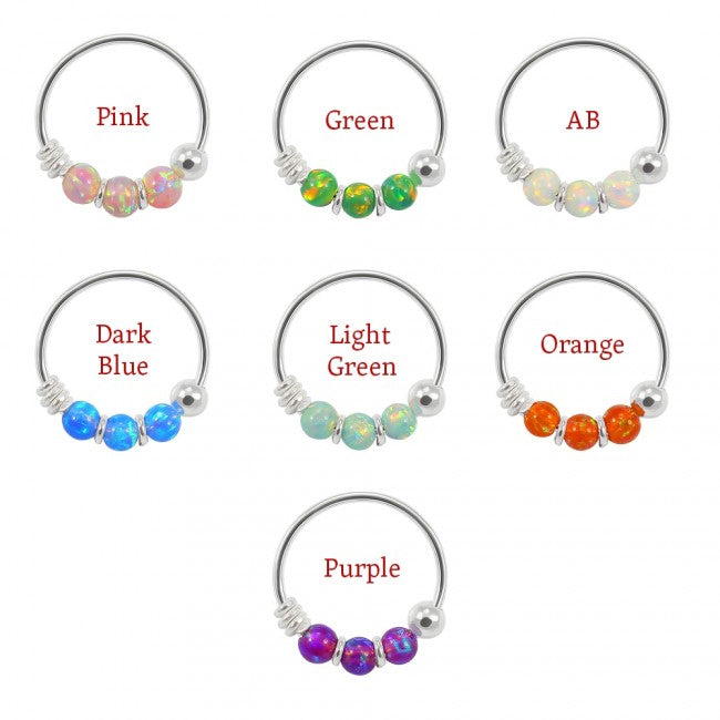 Sterling Silver Nose  ring - Synthetic opal ball - Pic&Mix The Body Jewellery Shop