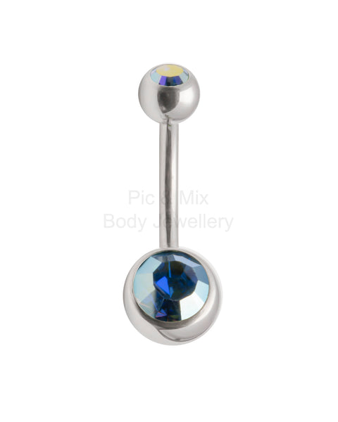 Double Gem belly bar - 1.6 x 6mm