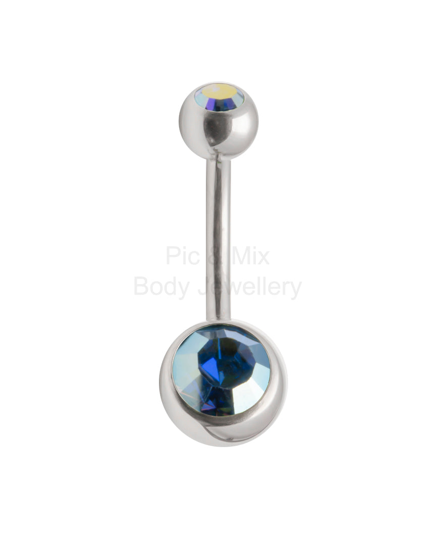 Double Gem belly bar - 1.6 x 8mm - Pic&Mix The Body Jewellery Shop