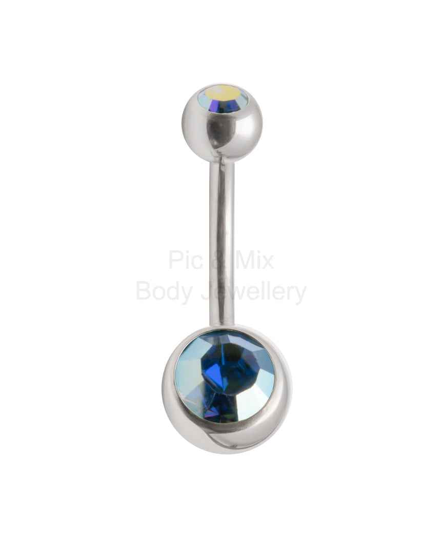 Double Gem belly bar - 1.6 x 12mm