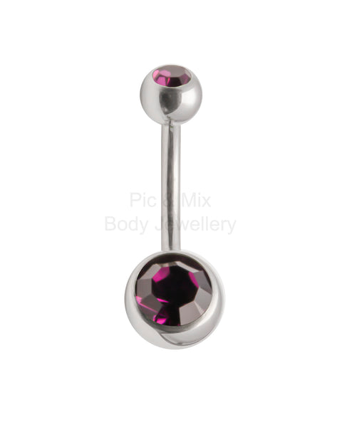 Double Gem belly bar - 1.6 x 6mm