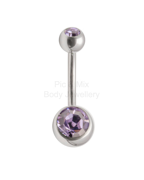 Double Gem belly bar - 1.6 x 6mm