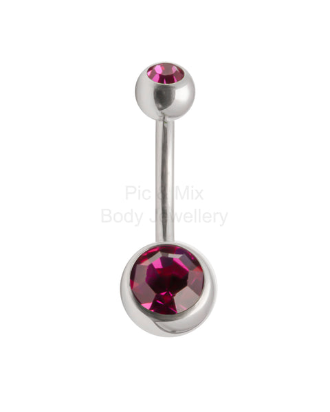 Double Gem belly bar - 1.6 x 8mm