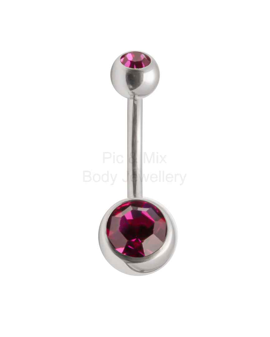 Double Gem belly bar - 1.6 x 10mm