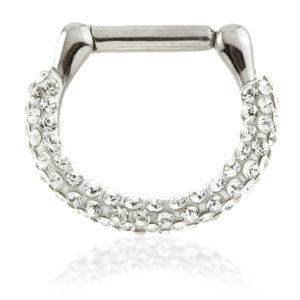 Septum Clicker 1.2x8mm  with clear 316L epoxy coated crystals - Pic&Mix The Body Jewellery Shop