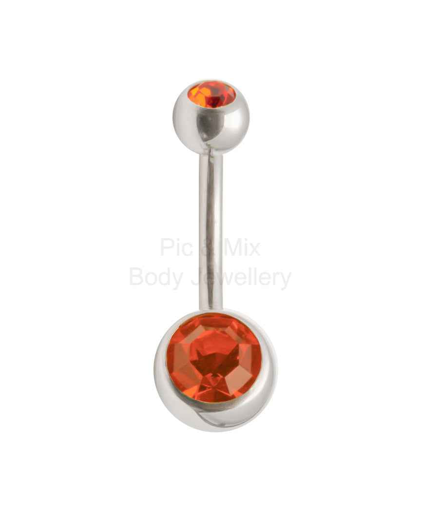 Double Gem belly bar - 1.6 x 10mm