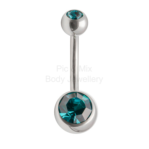 Double Gem belly bar - 1.6 x 8mm
