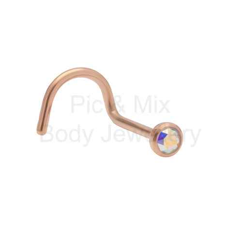 Titanium Rose Gold Coloured Crystal Nose Screw