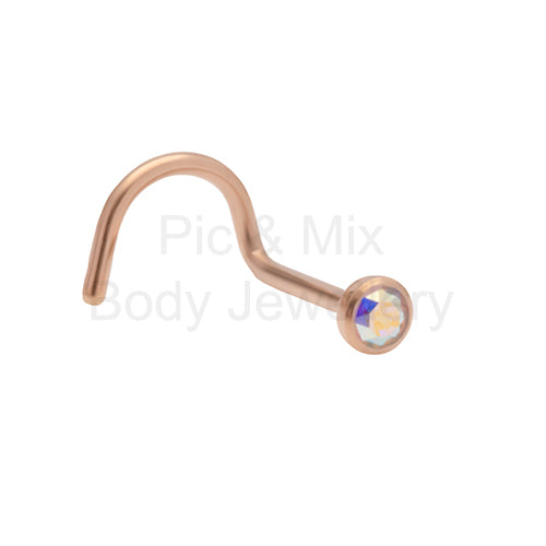 Titanium Rose Gold Coloured Crystal Nose Screw