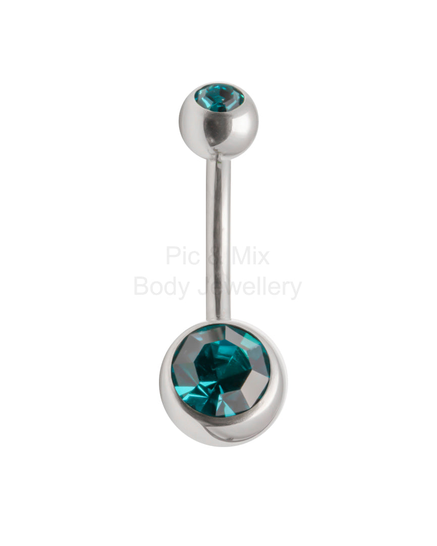 Double Gem belly bar - 1.6 x 8mm - Pic&Mix The Body Jewellery Shop