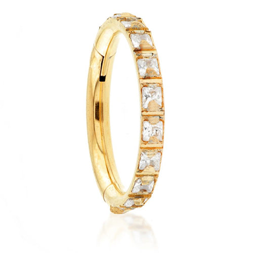 Yellow titanium hinged ring with Blaze claw set crystals - Pic&Mix The Body Jewellery Shop