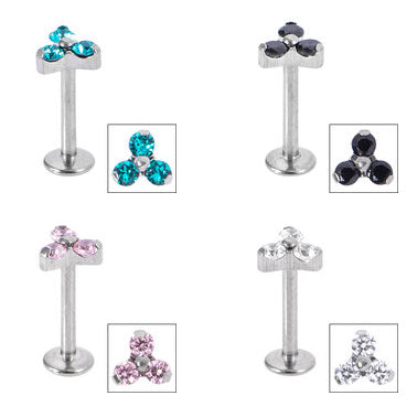 Labret bar - Tri ball crystals - Pic&Mix The Body Jewellery Shop