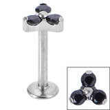 Labret bar - Tri ball crystals - Pic&Mix The Body Jewellery Shop