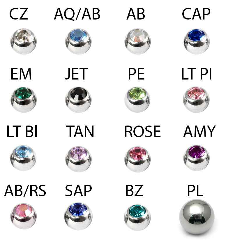Surgical Steel - 1.6 x 5mm Balls assorted colours