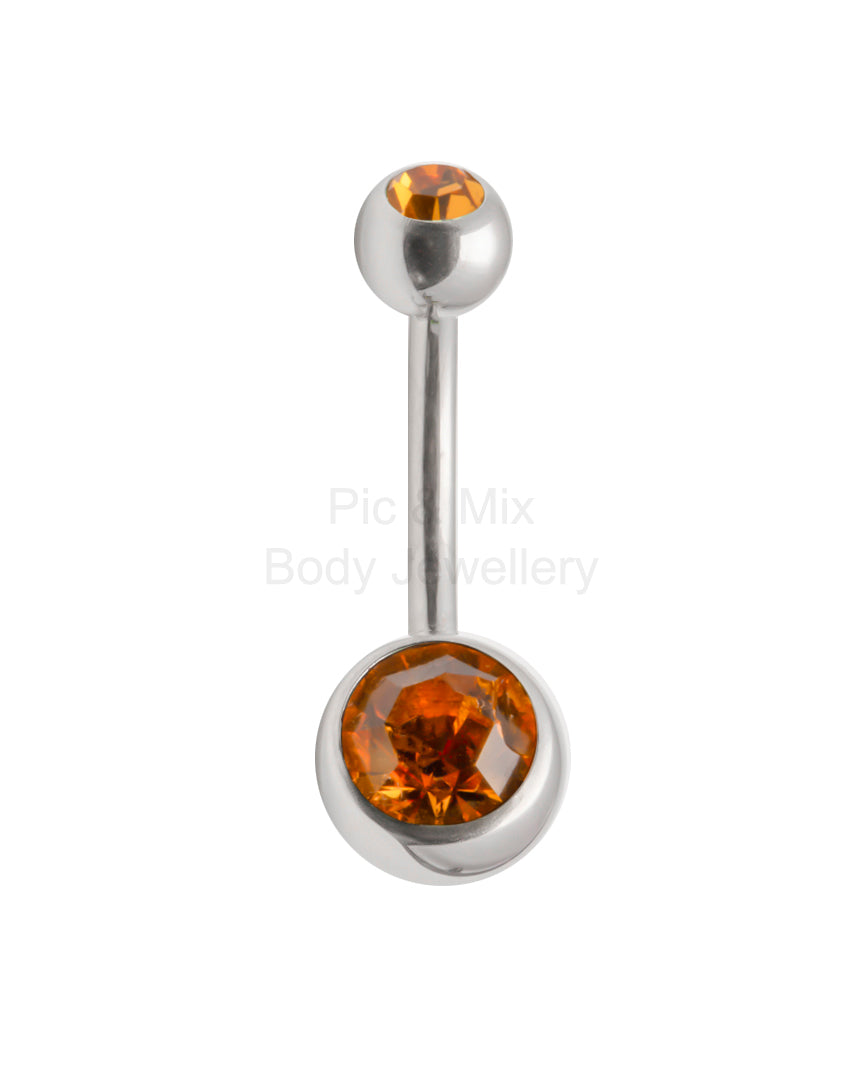 Double Gem belly bar - 1.6 x 8mm - Pic&Mix The Body Jewellery Shop