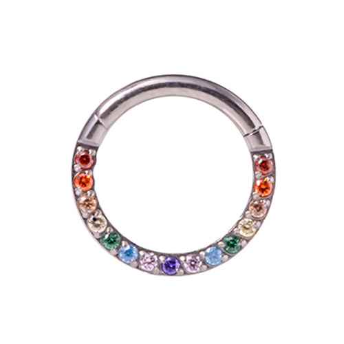 Titanium septum/daith ring with clear crystals