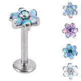 Labret bar - Flower with synthetic opal stones - Pic&Mix The Body Jewellery Shop