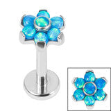 Labret bar - Flower with synthetic opal stones - Pic&Mix The Body Jewellery Shop