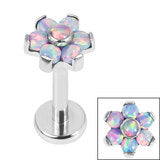 Labret bar - Flower with synthetic opal stones - Pic&Mix The Body Jewellery Shop